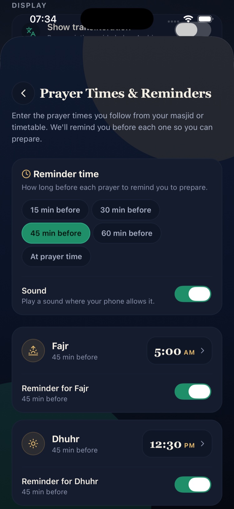 Walking Zikr screenshot 7, Gentle prayer reminders